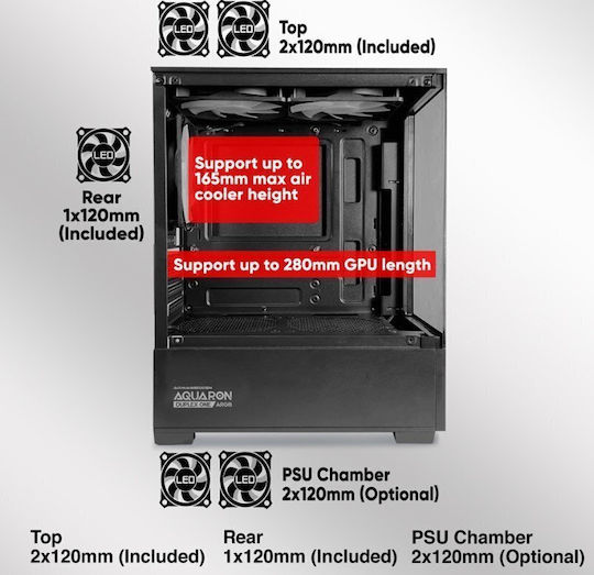 Armaggeddon Aquaron Duplex One Gaming Micro Tower Κουτί Υπολογιστή με Πλαϊνό Παράθυρο Μαύρο
