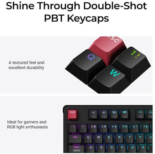 Keychron C3 Pro 8K QMK C3PX-H1 Gaming Tastatură Mecanică Tenkeyless cu Keychron Super Red comutatoare și iluminare RGB (Engleză US)