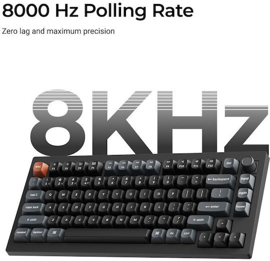Keychron V1 Ultra 8K V1U-D1 Безжична Гейминг Механична Клавиатура с Keychron Silk POM Червени Превключватели и RGB Осветление (Английски US)