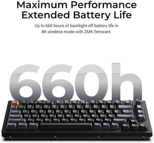 Keychron V1 Ultra 8K V1U-D1 Безжична Гейминг Механична Клавиатура с Keychron Silk POM Червени Превключватели и RGB Осветление (Английски US)
