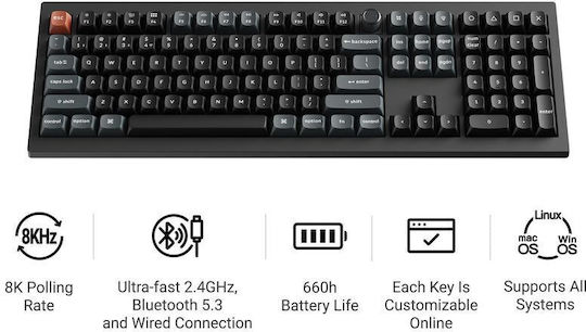 Keychron V6 Ultra 8K V6U-D3 Wireless Gaming Mechanical Keyboard with Keychron Silk POM Brown Switches and RGB Lighting English US