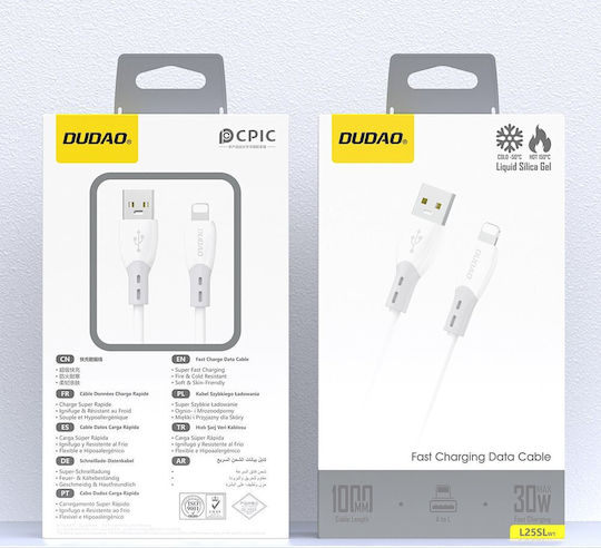 Dudao L25sl Заряден Кабел За Пренос На Данни Usb Lightning 30w 480mbps 1м Бял