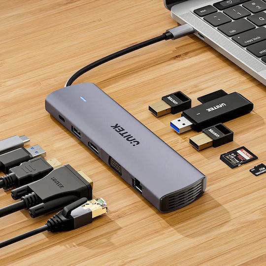 Unitek USB-C Docking Station με HDMI 4K PD και σύνδεση 2 Οθονών
