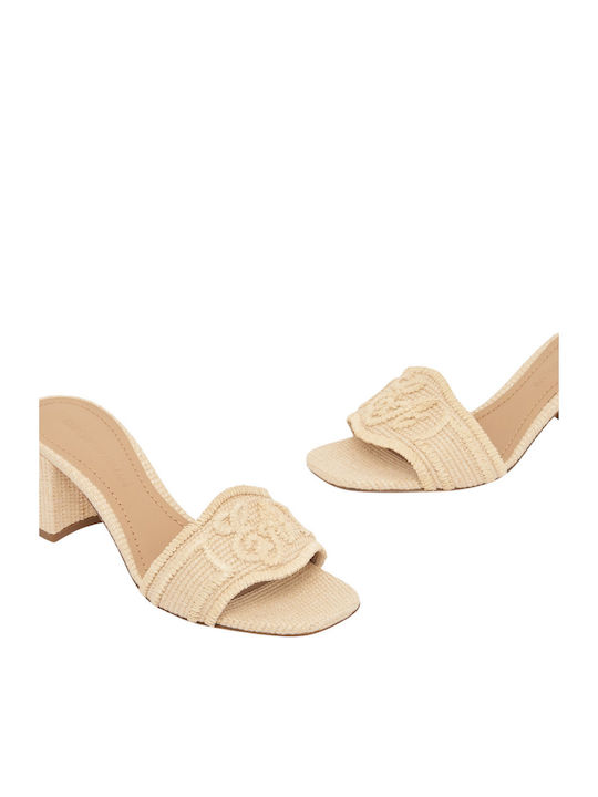 Mules with Heel in Beige Colour