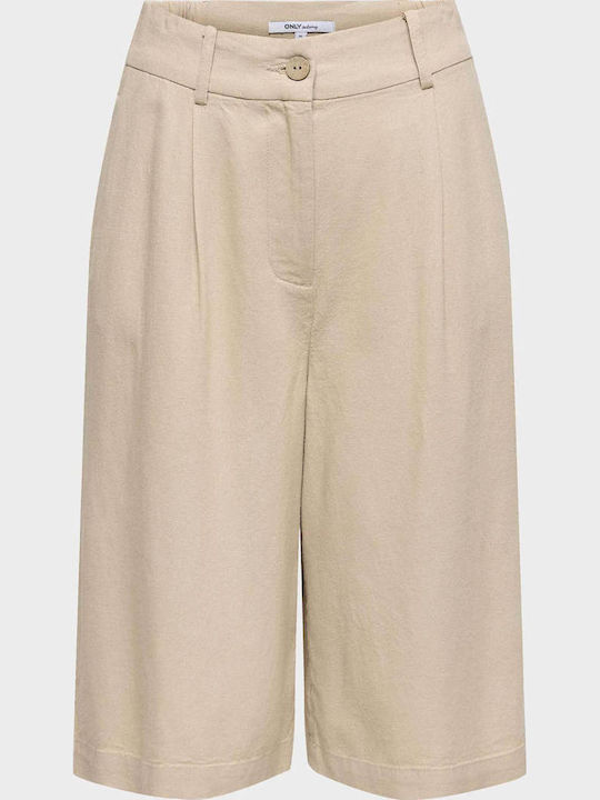Women's Linen High Waist Shorts Beige