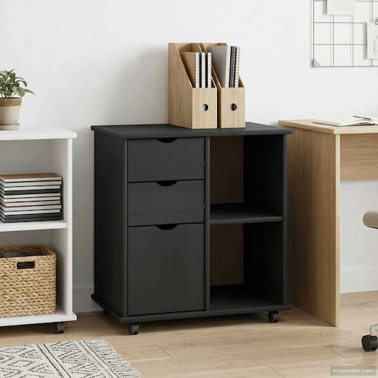 Office Storage Drawer from Solid Wood with Wheels Natural 63.5x39x65.5cm