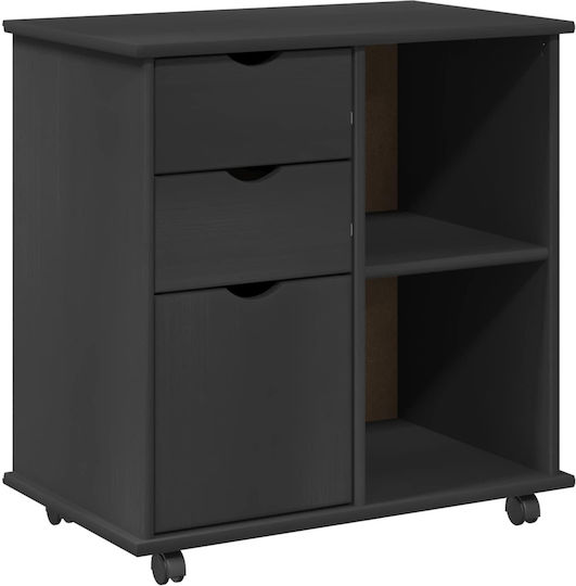Office Storage Drawer from Solid Wood with Wheels Natural 63.5x39x65.5cm