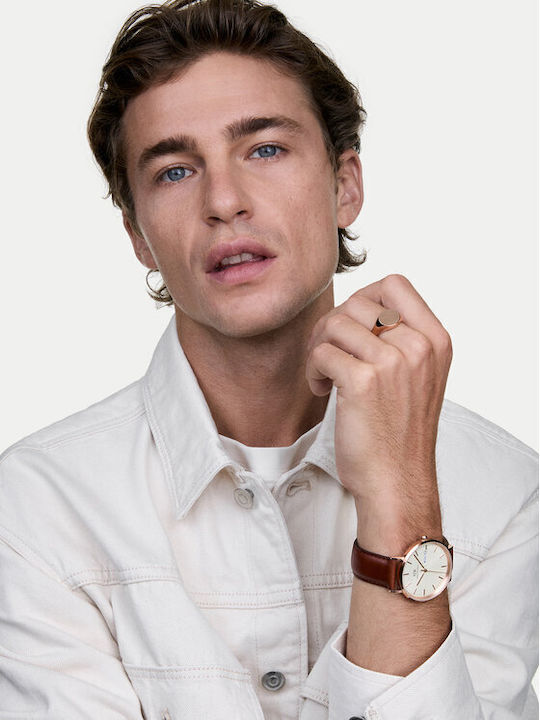 Daniel Wellington Ceas de Damă cu Curea din Piele Maro cu Baterie
