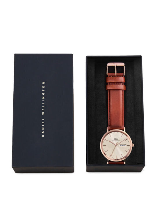 Daniel Wellington Ceas de Damă cu Curea din Piele Maro cu Baterie