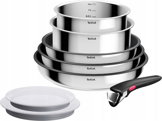 Tefal Ingenio Cook Eat Set De Tigăi Din Oțel Inoxidabil Argintiu Cu Acoperire Antiaderentă 5 Vase