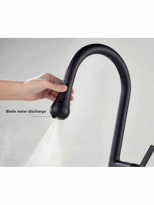 Naron Tall Kitchen Faucet Counter with Shower Black