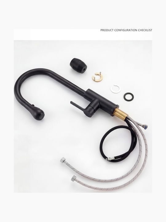Naron Tall Kitchen Faucet Counter with Shower Black
