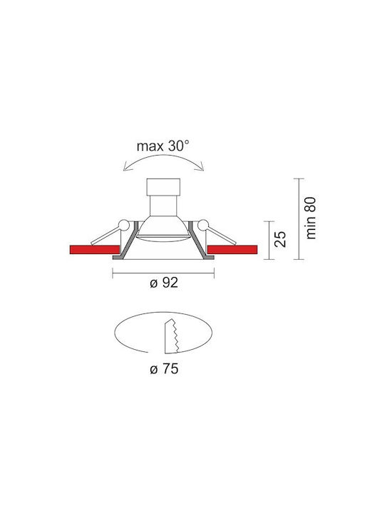 Spot Light Кръгла Пластмаса Вграден Спот с Патрон GU10 Черен 9.2x9.2см. 1бр