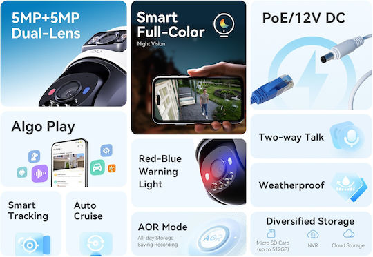 Imou IPC-PS70FP-10M0 IP Dual Überwachungskameras 5+5MP Wasserdicht mit Mikrofon und Objektivgröße 3.6mm
