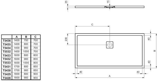 Ideal Standard Rectangular Ceramic Shower White Ultra Flat 100x80x3.5cm