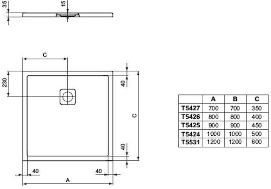 Ideal Standard Ultra Flat Κεραμική Ντουζιέρα 70x70cm Λευκή