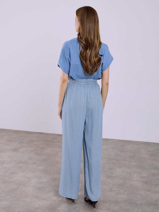 Celestino Γυναικεία Παντελόνα Denim Όψη Loose Fit Μπλε Ανοιχτό Celestino Γυναικεία Παντελόνα Denim Όψη Loose Fit Μπλε Ανοιχτό