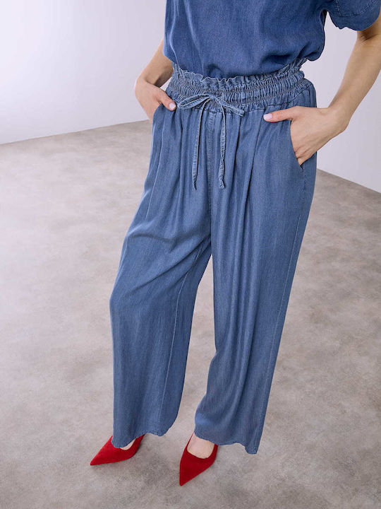 Celestino Women's Pantaloons Denim Look Loose Fit Blue