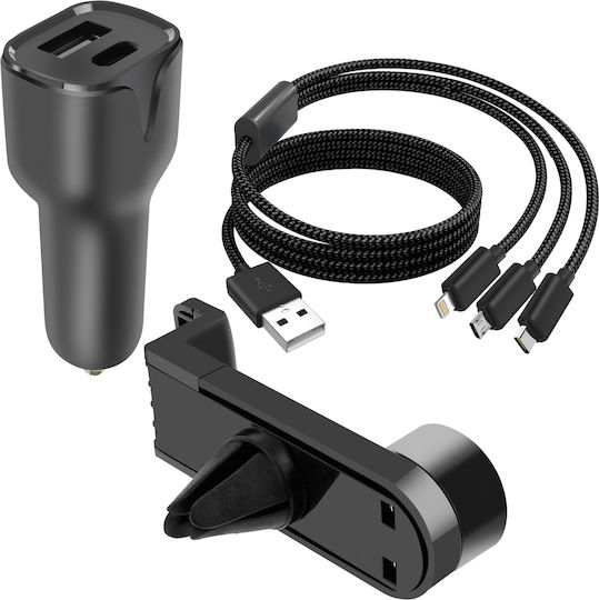 Avizar Set Auto Zubehör Usb-c Ladegerät + 3-in-1 Kabelhalterung Schwarz