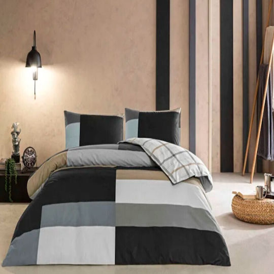 Tac Cotton Duvet Cover Set 200x220cm Double With 2 Pillowcases & 1 Bed Sheet Anthracite