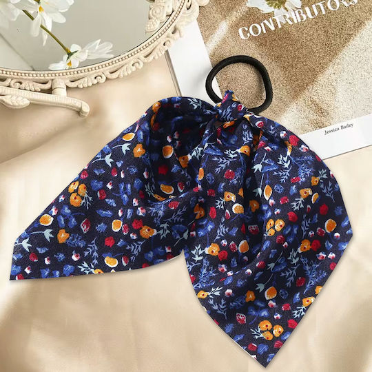 Elastic Scarf Hair Ribbon In Veil Flowered Romantic Navy Blue