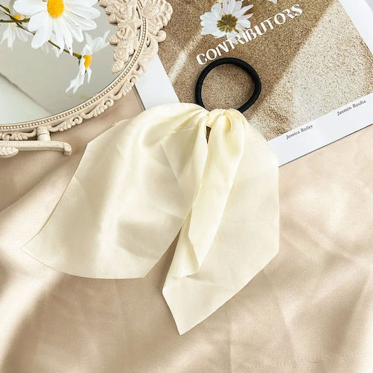 Elastic Scarf Hair Ribbon In Satin Uni Ivory