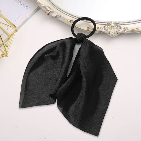 Elastic Scarf Hair Ribbon In Satin Solid Black