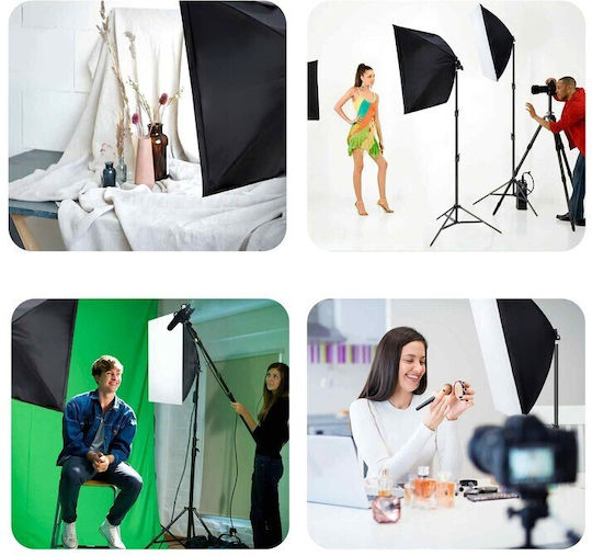 Set 2 Softboxuri Zola Lumină Continuă 5500 K 2 Becuri 30w 50x70 Cm Trepied Reglabil 95-200 Cm Filet 1/4" Aluminiu ABS Negru