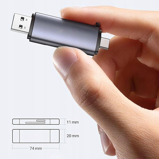Baseus Cititor Carduri Compatibil Micro SD SD TF USB 3.0 USB Type-C Capacitate Citire Până la 128 GB Gri