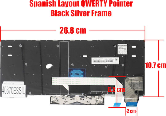 Spanish Keyboard for Laptop Lenovo Thinkpad X280 20kf 20ke X390 20q1 20sc A285 20mw X395 20nl 20nm L13 Yoga 20r5 20r6 Gen 2 20vh X13 20t3 01yp080 ES Pointer Black Silver Frame Code 40870essil