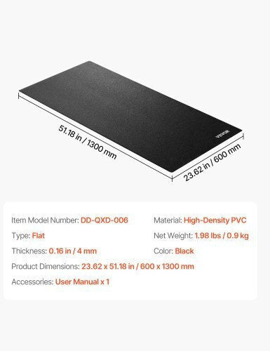 Vevor Gym Exercise Equipment Floor Mat Black 60x130x0.4cm