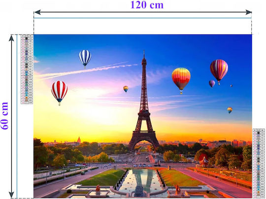 Mosaic Diamond Embroidery Zola Turnul Eiffel Peisaj Balon Cu Aer Cald Colorat 120 X 60 Cm