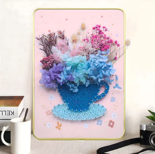 Set Creativ De Broderie Artă Cu Sfoară Zola Lumini Led Placă Din Lemn Perforată Suport Sfori Colorate Model Floare Cupă 21 X 30 Cm
