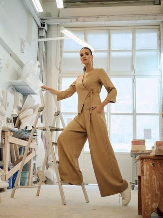 Damen Beige Set mit Hoch tailliert Hose