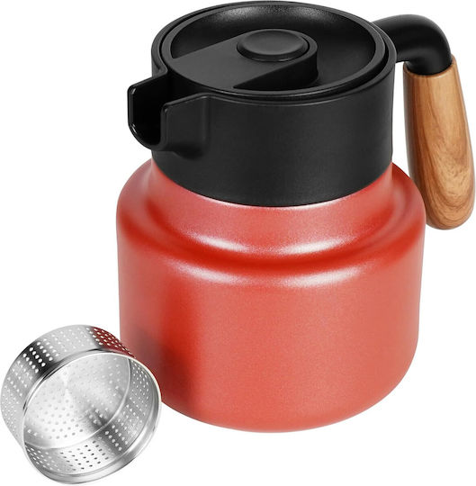 Belle Vous Pahar Termos Oțel Inoxidabil / Plastic 800ml Roșu cu Mâner