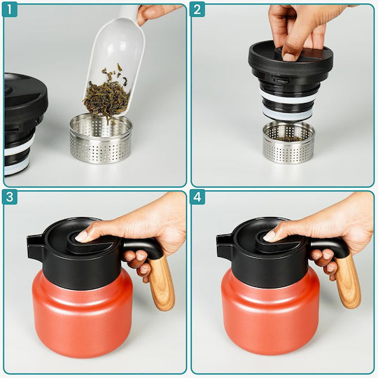 Belle Vous Pahar Termos Oțel Inoxidabil / Plastic 800ml Roșu cu Mâner