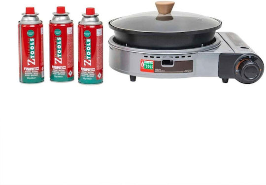 Set Aragaz Camping Oală Capac de Sticlă 2.3kw Putere Aprindere Electrică Gri + 3 Sticle 410ml Zts 5613_1
