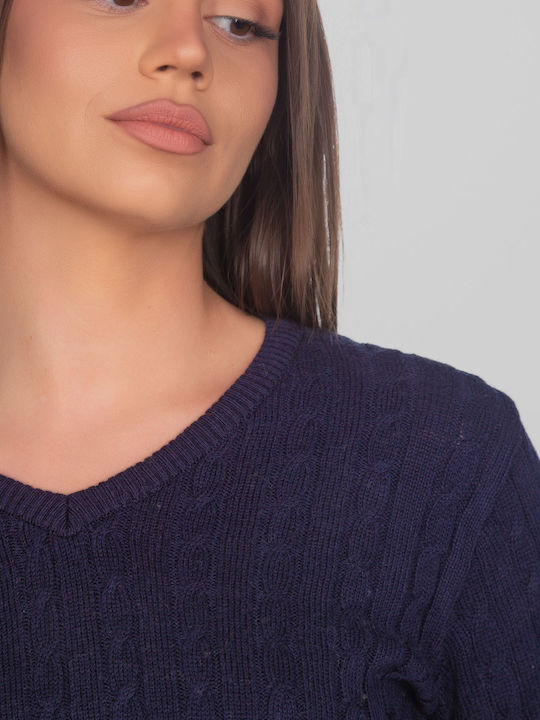 Women's Blouse with V-Neck Blue