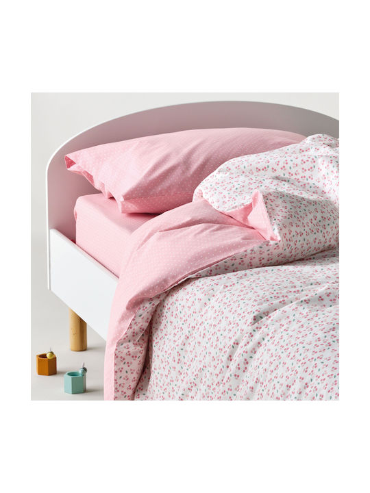 Kentia Set Kinderbettlaken Baumwolle Cereza Weiß-Rosa 160x245cm 3 Stück