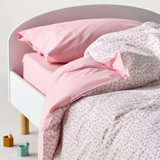 Kentia Σετ Σεντόνια Μονά Βαμβακερά Cereza White-pink 160x245cm 3τμχ