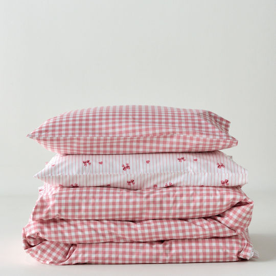 Kentia Σετ Σεντόνια Μονά Βαμβακερά Sassy White-pink 160x270cm 3τμχ