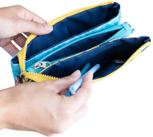 Disney 3-compartment Pencil Case Tropical Stitch In Durable Polyester Turquoise