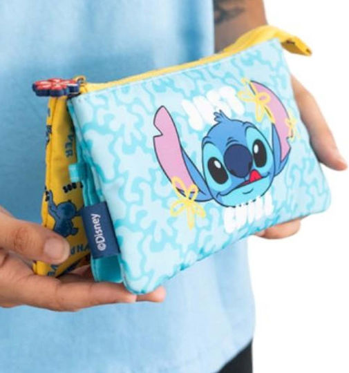 Disney 3-compartment Pencil Case Tropical Stitch In Durable Polyester Turquoise