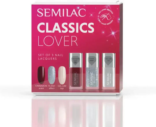 Semilac Nail Polish Set Classics Lover Shade Transparent Silver Burgundy