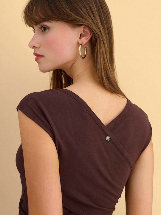 Women's Cotton Sleeveless Brown Blouse