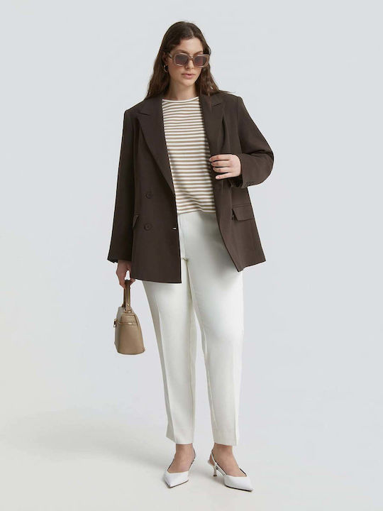 Women's Long Sleeve Striped Beige Blouse
