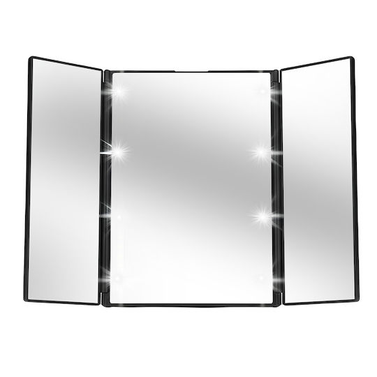 Avizar Triptych Makeup Mirror Integrated Led Lighting Foldable Wings Black