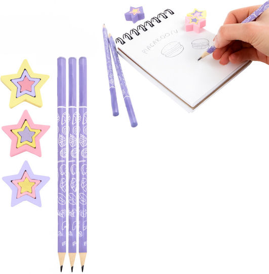 Set 3 Bleistifte 3 Duftende Radiergummis Zola Macaron Duft Spaß Designs Flieder