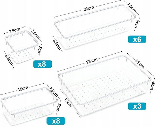 Set 25 Organizers 4 Different Sizes 7.5 15 23 X 7.5/15 X 5 Cm Plastic Transparent