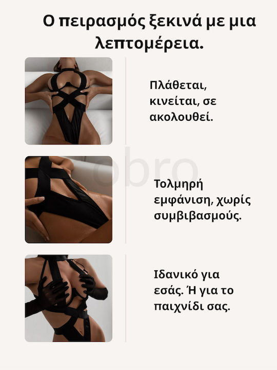 Sexy Bodysuit Women Obro – Erotic Lingerie Thong Elastic Straps Metal Support Black